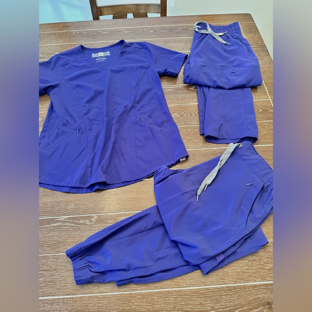 WonderWink Renew scrubs, grape- small top and two medium bottoms